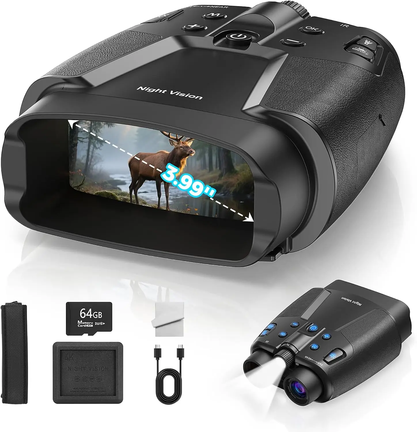 Night Vision Goggles 4K Binoculars 3 99 Inch HD Screen 10000mAh Rechargeable 64GB Card Wildlife Observation Surveillance