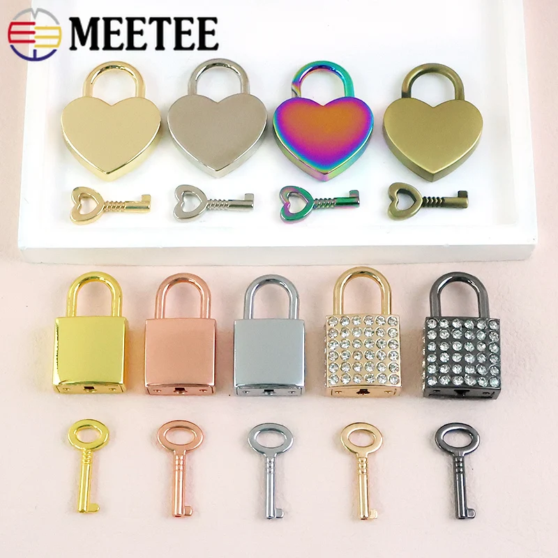 1-3Sets Meetee Handbag Metal Lock Buckle with Key Wallet Closure Clasps Clutch Bags Heart Shaped Padlocks Hardware Accessories view 2