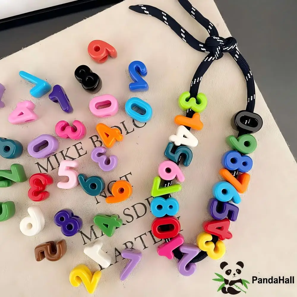 PandaHall 200Pcs Acrylic Bracelets with Random Numbers 0 to 9 Colorful Beads with 3D Numbers for Jewelry Making ﻿