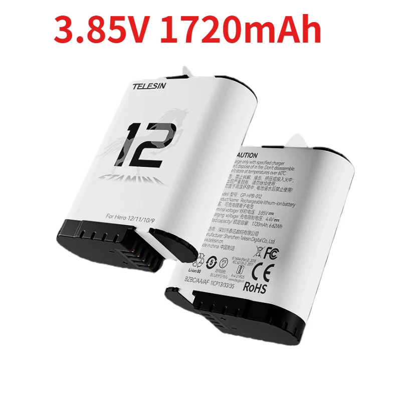 3.85V 1720mAh Low-Temperature Pocket Battery for GoPro Camera 9 10 11 12 Replace Rechargeable Battery Accessories