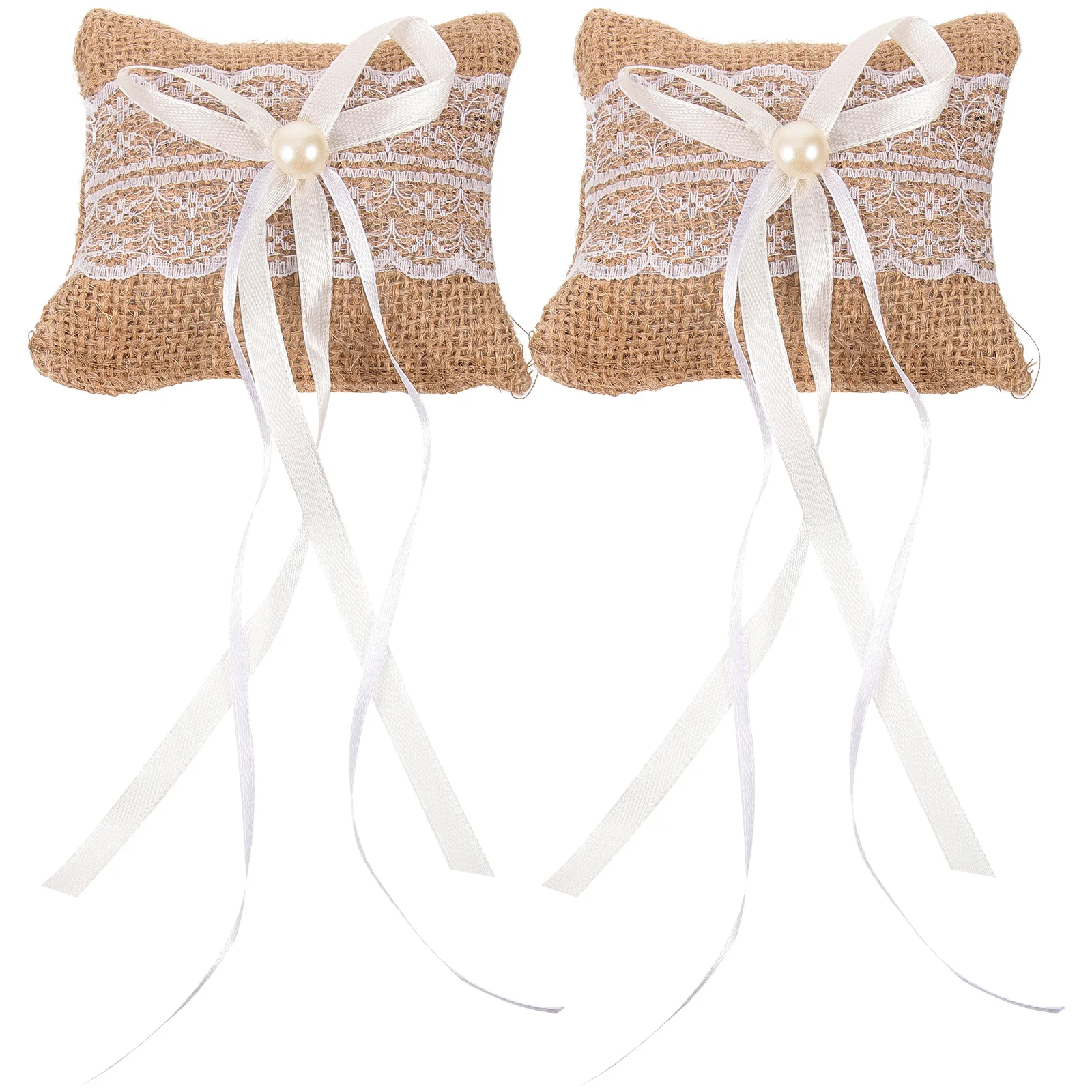 

2pcs Wedding Pillow Vintage Linen Lace Elegant Linen Ring Box Compact Soft Protect Ceremony Engagement Party DIY Decor