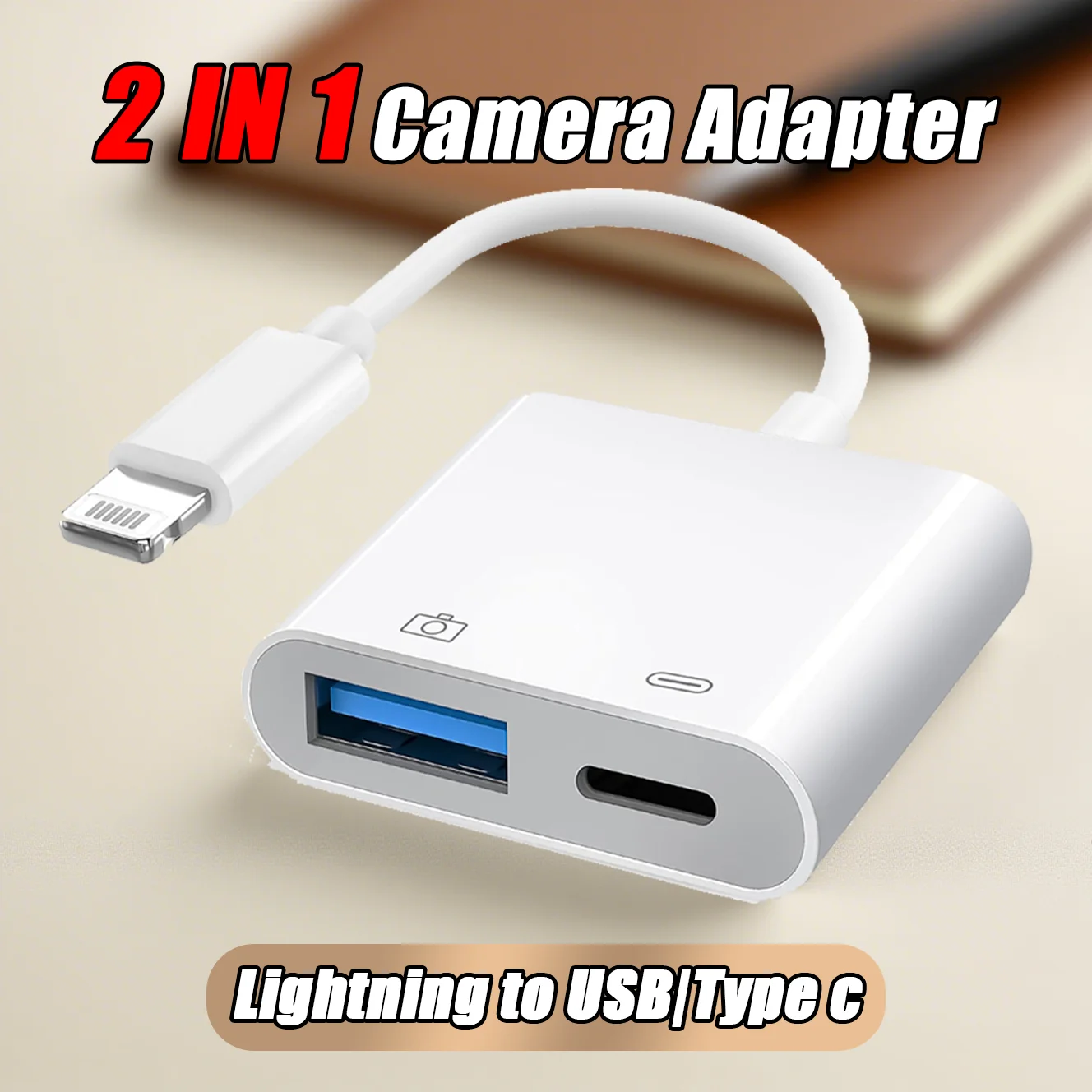 

Высокоскоростной адаптер 2 в 1 Lightning to USB/Type-c OTG для iPhone 14 13 12 11 Pro Max Mini Xs Max XR X iPad