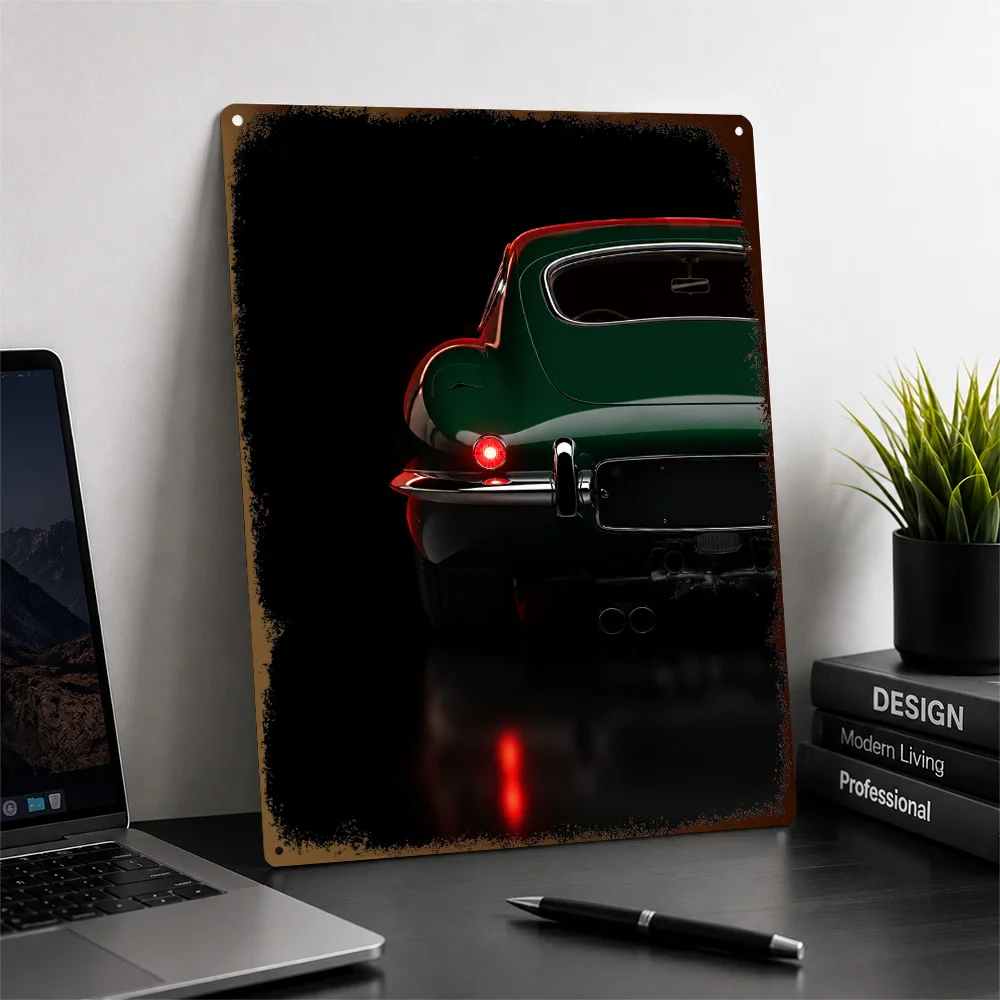United Kingdom E-Type Series 1 Green Sports Car Textured Poster Customized Metal Tin Sign Speed Tribute Wall Art In Any Garage
