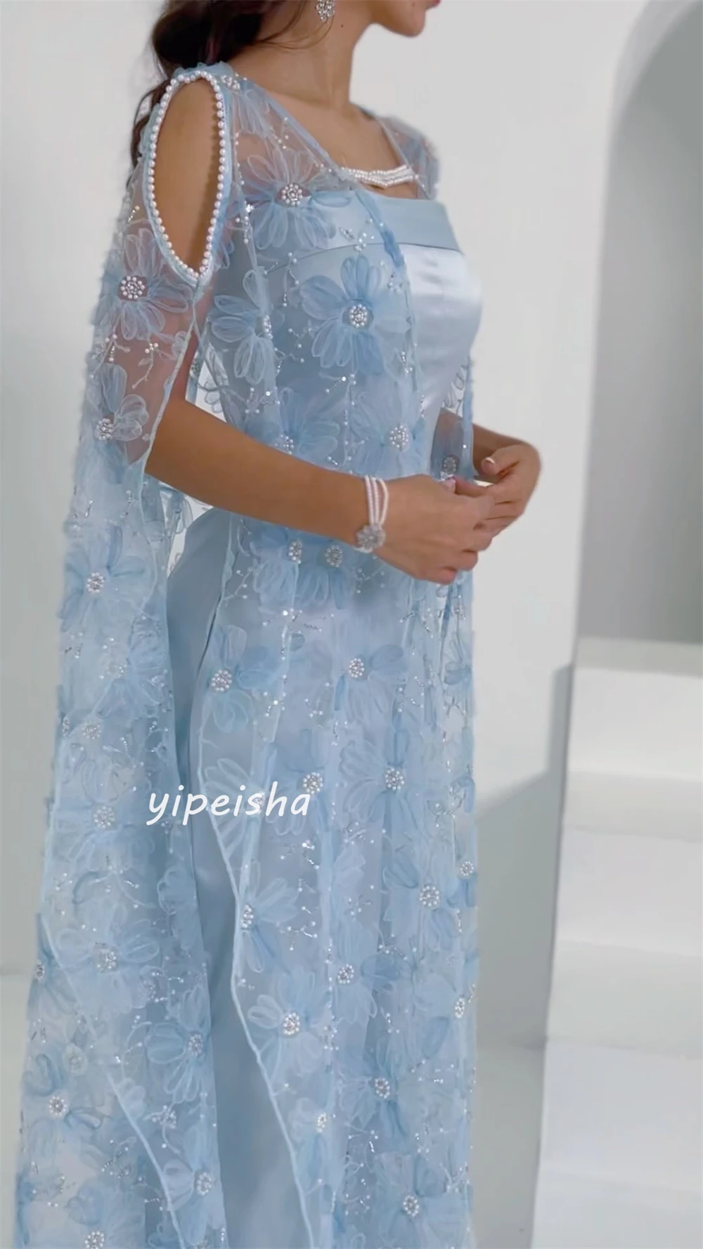 Vestido Midi de satén con lentejuelas y flores, traje fruncido sin tirantes, a medida, ideal para cumpleaños