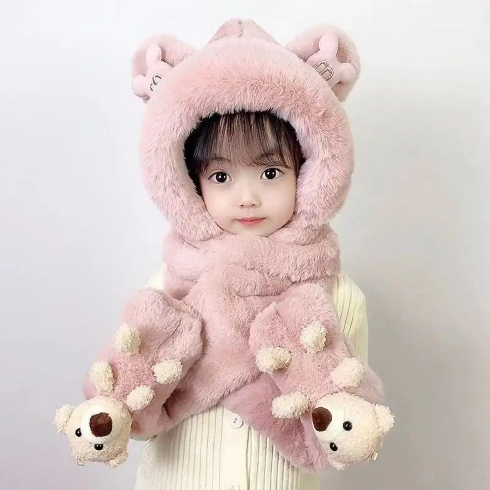 Gift Thick Hats Scarf Gloves Set Warm Fluffy 3-in-1 Soft Hat Windproof With Long Scarf Ear Protection Cap Toddler - view 2