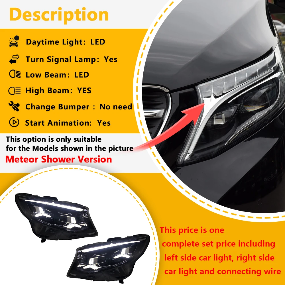 Auto LED projectorlens koplampunit voor Benz Vito Metris W447 2016-2023 Upgrade Nieuwe Stijl Starteffect Plug and Play