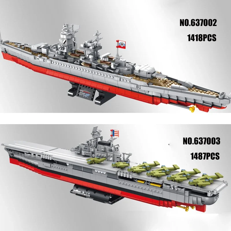 Creativity Military Warships Series Building Blocks ,Ⅱ Battleship Model, MOC Technology Soldier Weapon Compatible Bricks Toys