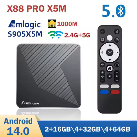 X88 PRO X5M Android 14 Smart TV Box Amlogic S905X5M Wifi6 4K 2.4G/5G Dual WIFI 1000M LAN BT 4GB 64GB Set Top Box Media Player