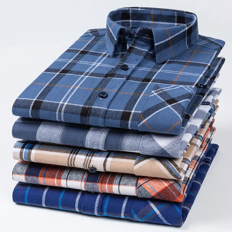 plus size Casual long-long-sleeve shirts for men soft plaid pocket shirt 100%cotton sanding vitage clothes social slim fit dress