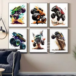 Watercolor Monster Truck Posters Canvas Painting Wall Art Pictures for Living Room Children's Home Decor Boys Gifts