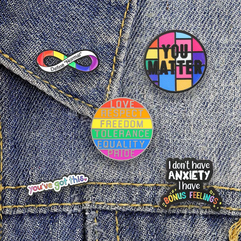 Positives Zitat zur psychischen Gesundheit, Emaille-Abzeichen, Regenbogen-Abzeichen für Gleichberechtigung, Anstecknadeln mit inspirierenden Worten, Broschen, Accessoires, Geschenke. – Detail 2