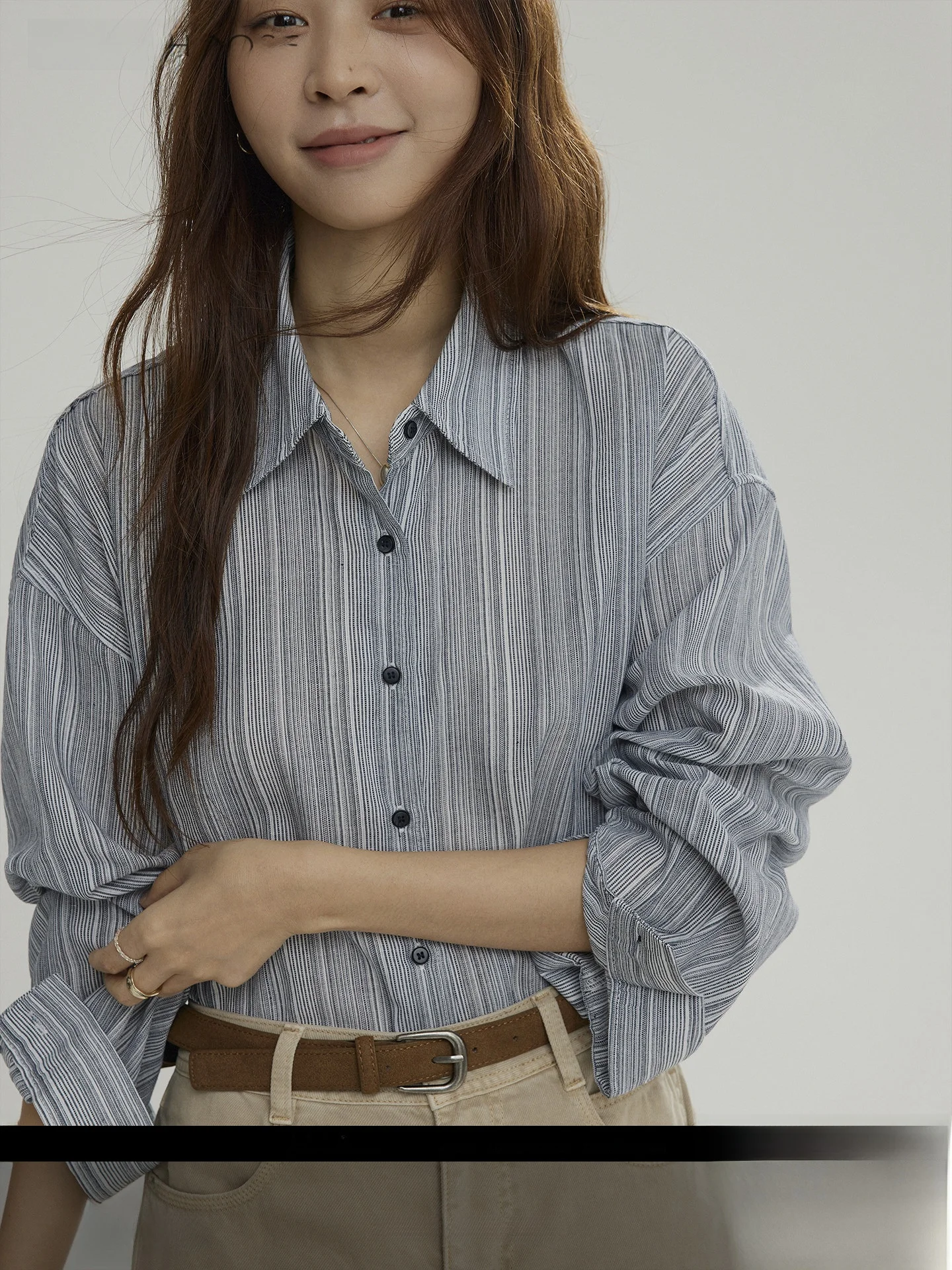 

Женская рубашка Joli Choose Casual в полоску из хлопка с длинным рукавом, свободного кроя, с отложным воротником, дышащая, комфортная, премиум-качество