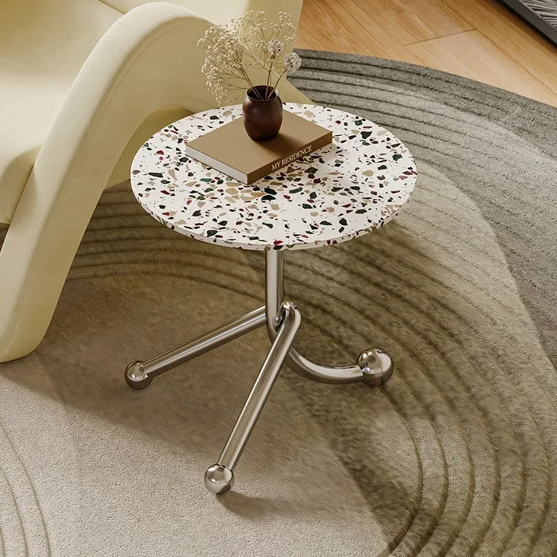 French Retro Terrazzo Creative Side Table Sofa Side Movable Net Red Milk Tea Shop Small Round Table Furniture