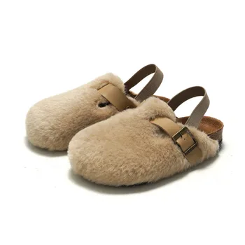 Chinelo de cortiça Prewalker infantil, sapatos de pelúcia para meninos e meninas, sapatos quentes para crianças, novo chegou