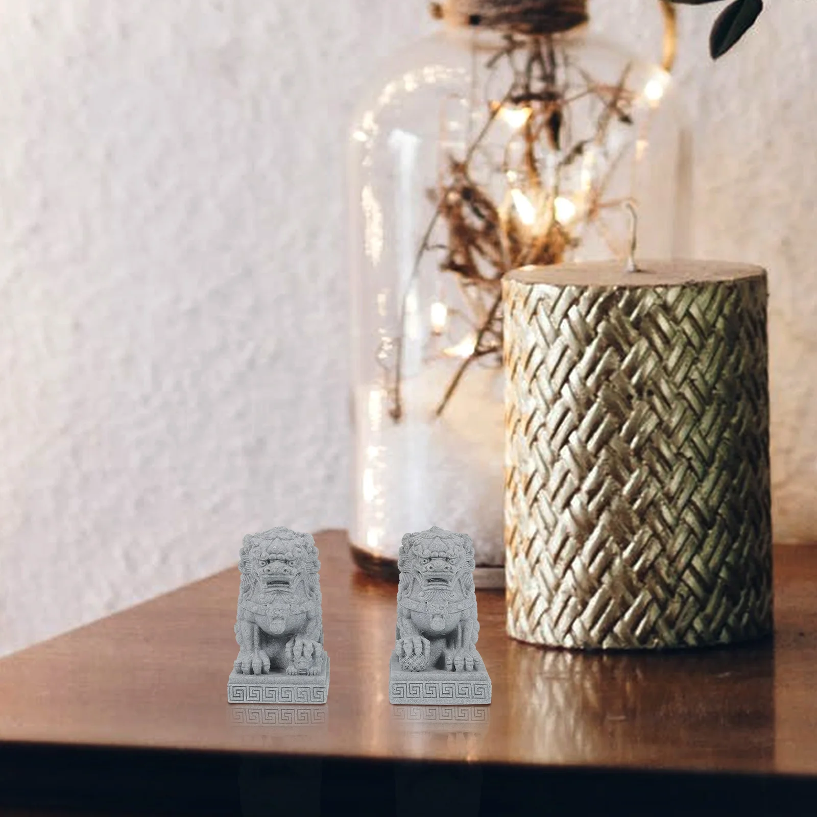 

1 комплект, статуя бонсай из песчаника, уникальный китайский стиль, домашний пейзаж, нить, ручная резная декоративная фигурка льва, мост, мини-зен