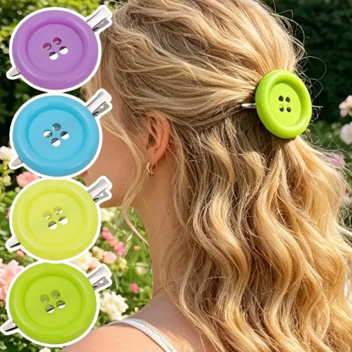 Oversized Button Side Hair Clip for Women Dopamine Colorful Y2K Retro Hairpin Bangs Holder Plastic Strong Grip Non Slip Barrette
