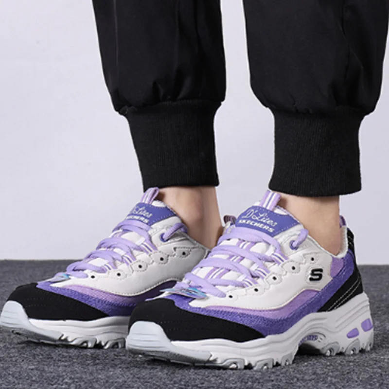 Skechers Women D'LITES 1.0 149906-PRLV Chunky Sneakers , Panda Color Block Platform Shoes Free returns