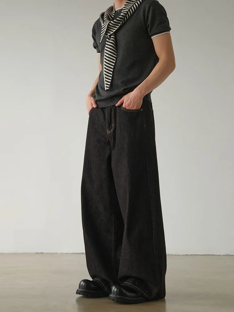 

Американские ретро широкие джинсы, оригинальные однотонные мужские летние новые свободные простые повседневные брюки длиной до пола