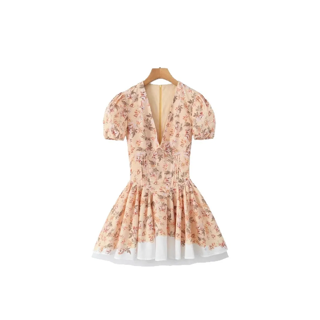 Abito da donna in rete floreale sottile con scollo a V in vita