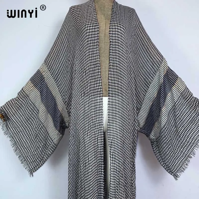 WINYI nowy letni nadruk kobiety sweter plażowaty sexy Boho Maxi afrykański wakacje z długim rękawem jedwabna sukienka kimono kaftan