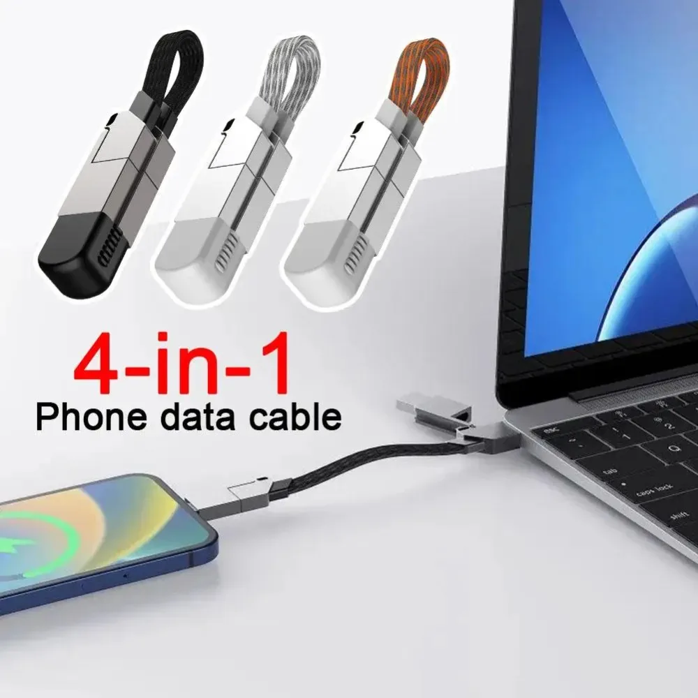 4 in 1 Multi Charging Cable Short Fast Charger PD 60W Multi Connectors Cable Keyring USB A/C to Type C Charger Cord