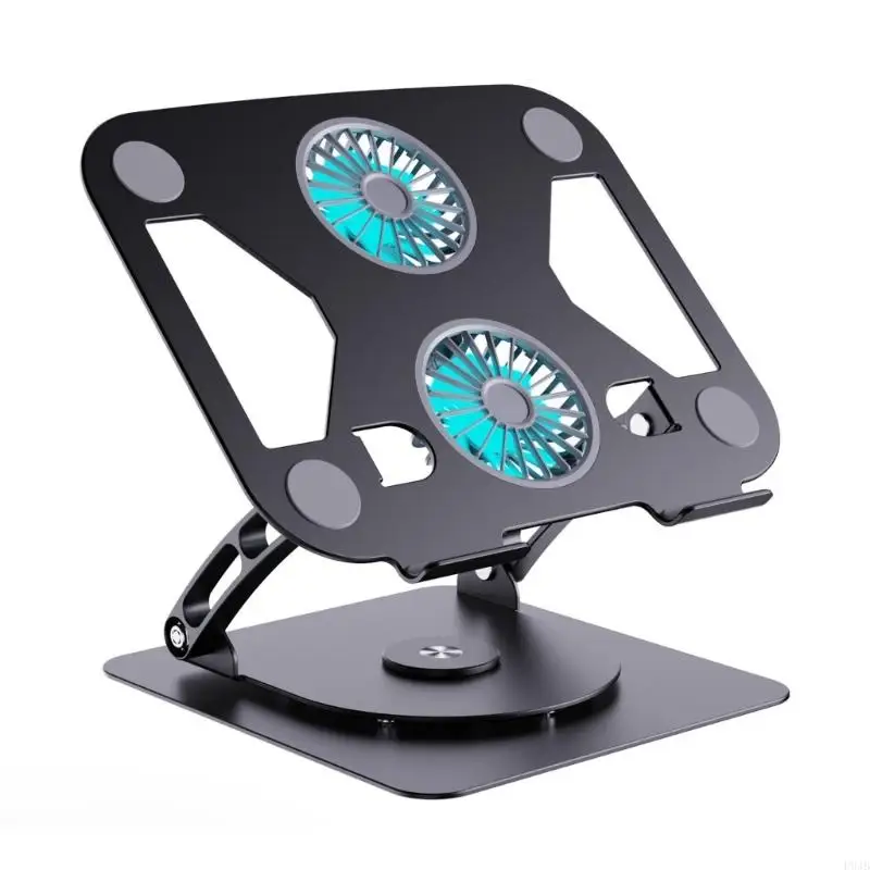 P9JB 2 Fan Foldable Carbon Steel Laptop Holder Stand Supports Up to 10kg 360 Rotating