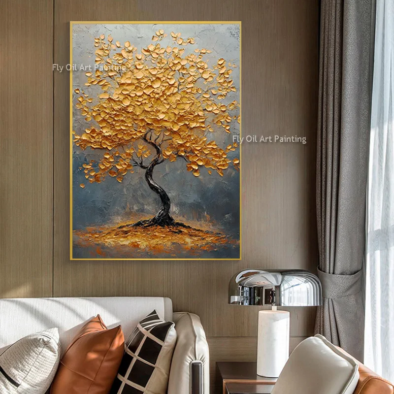 Large Handmade Colorful Tree Scape Couple Walk Thick Canvas Oil Painting New Design Modern Orange White Flower Artwork For Decor