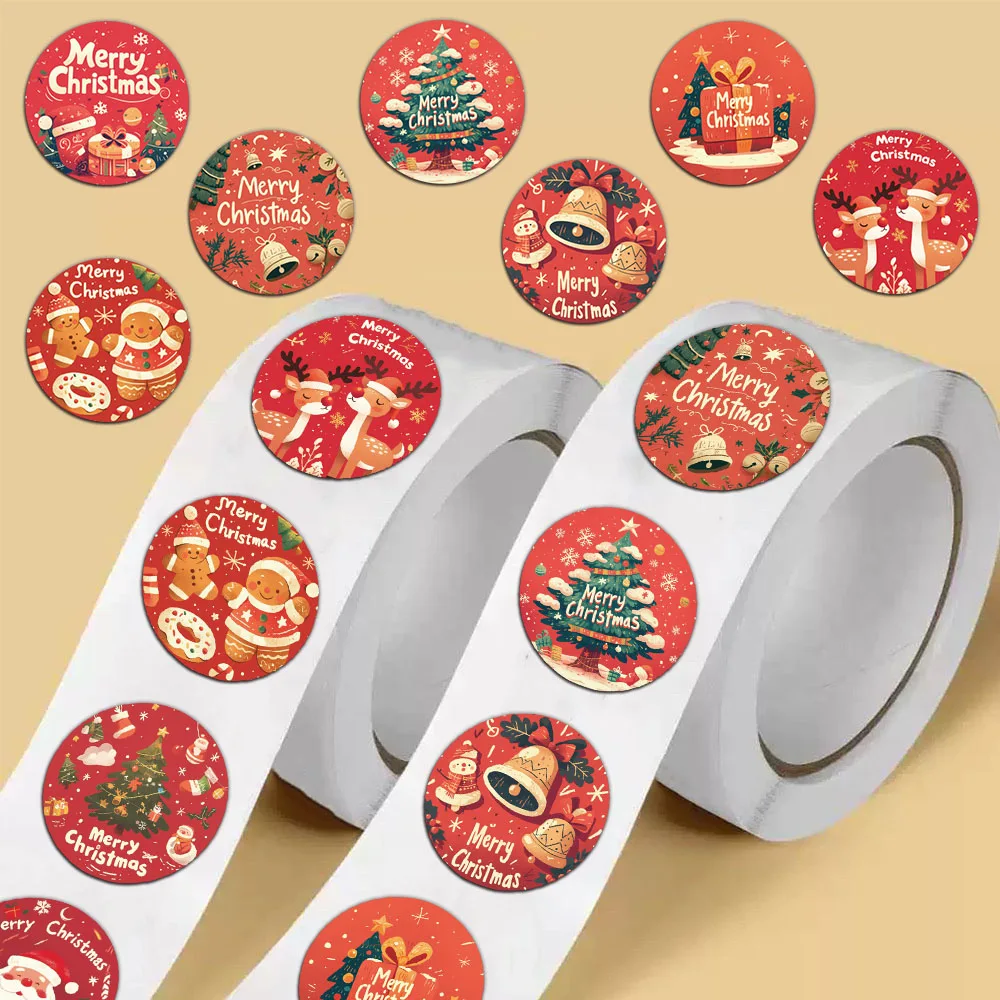 500PCS Creative Christmas Stickers Cartoon Account Material Showcase Snack Decoration Adhesive Labels Roll up Stickers