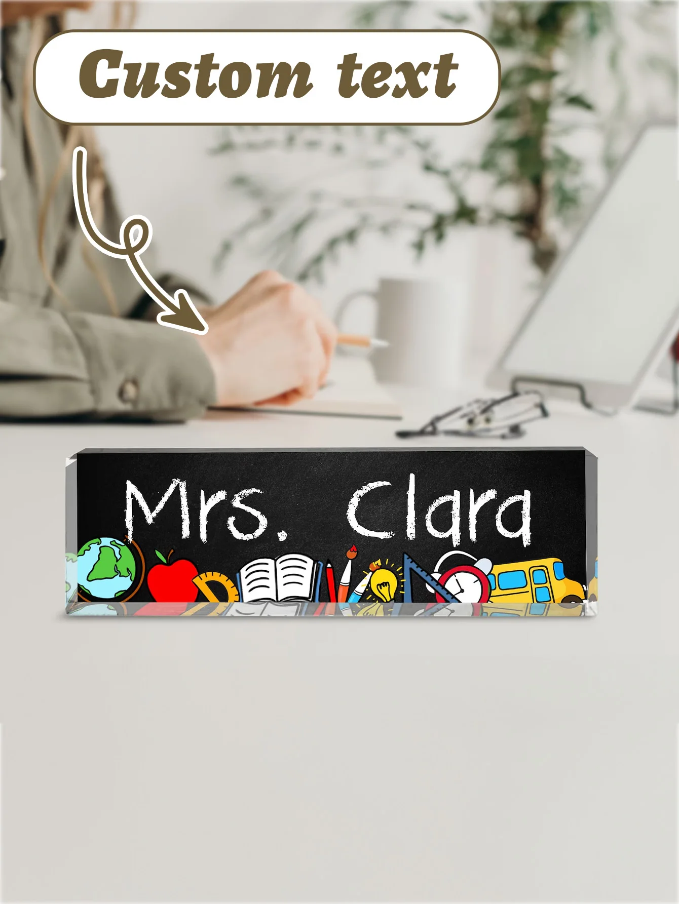 Personalized Teacher Desk Name Plate, Custom Name Acrylic Desk Sign, Customizable Name Text in Chalk Handwriting Style,
