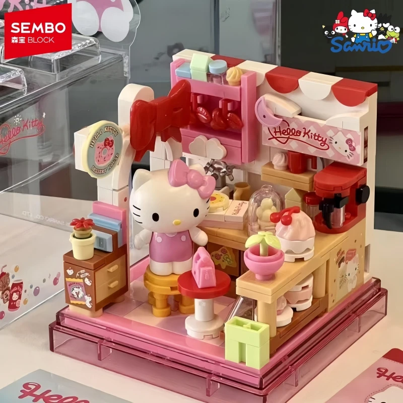 헬로 키티 블록 산리오 귀여운 작은 가게 쿠로미 장난감 컬렉션 모델 데스크탑 카와이 장식품 어린이 휴일 선물