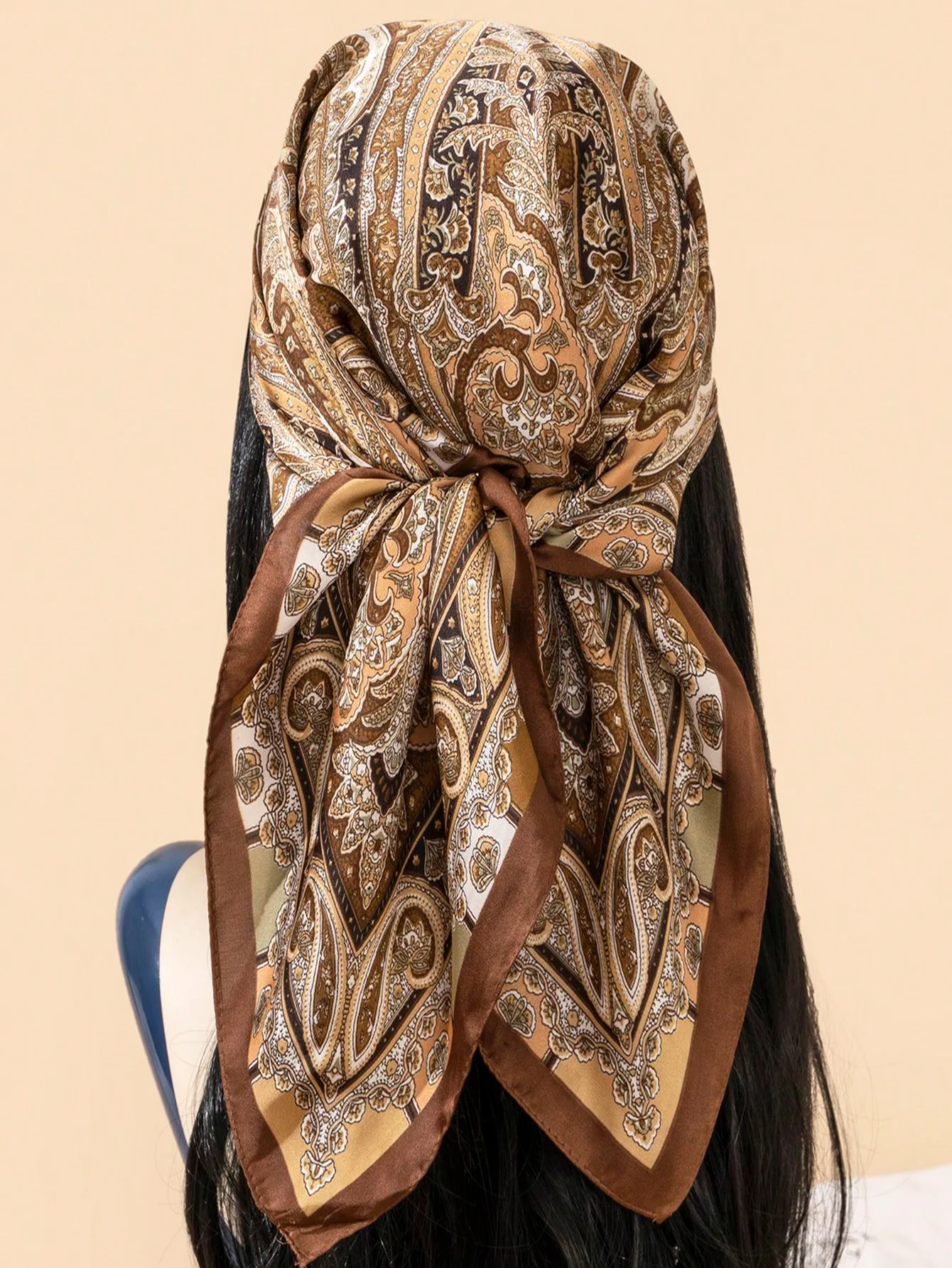 

1 шт. шарф-бандана из искусственного шелка с принтом, многофункциональный аксессуар для волос, женский шарф, шелковые платки