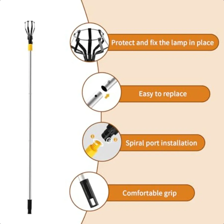 Cambiador de bombillas de 13 pies con poste telescópico, herramienta de repuesto para bombilla de techo alto con ventosa y cestas para un fácil acceso