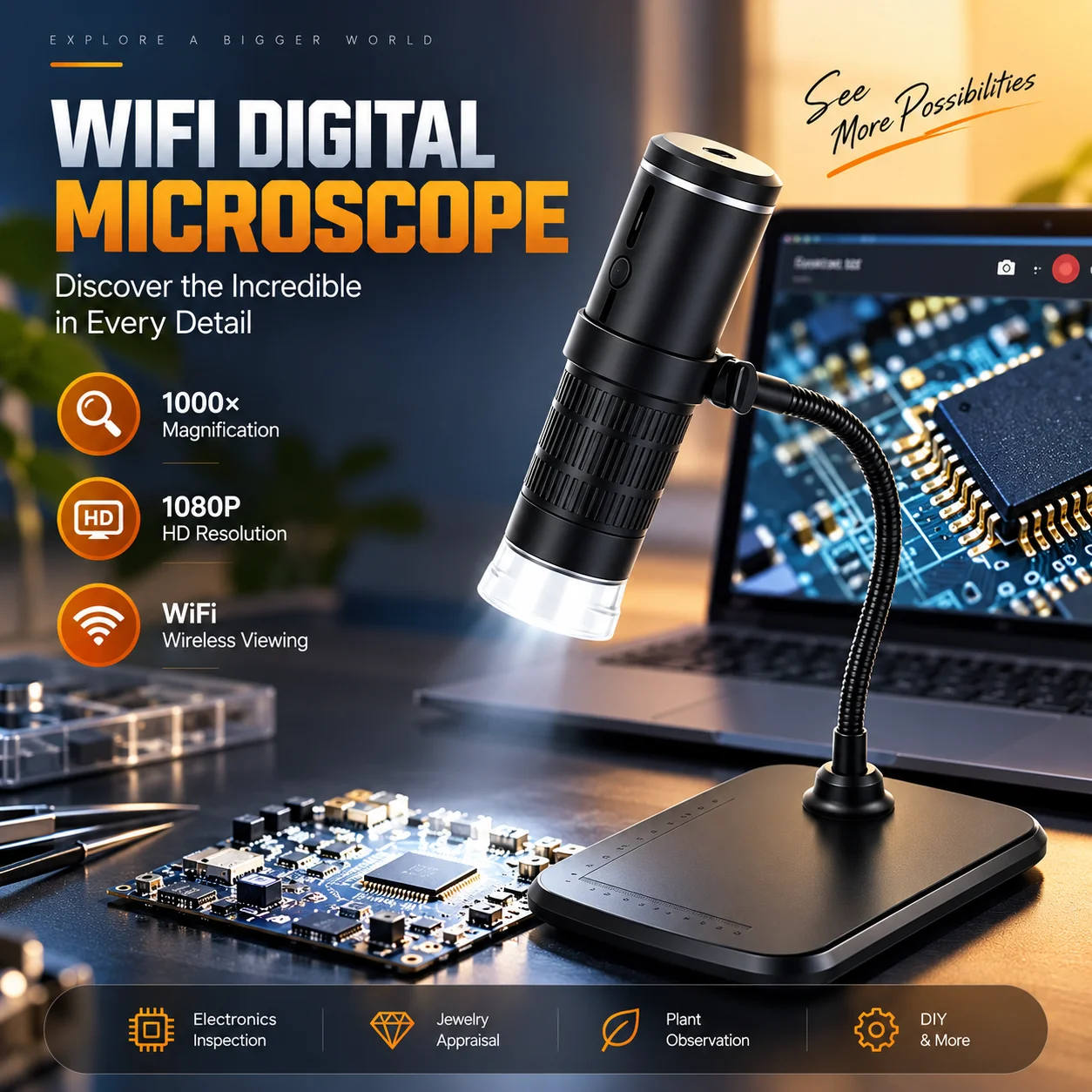 USB Electronic Microscope 1080P HD Photo Video Magnifier Camera Mobile Phone PC Inspection Education Tool