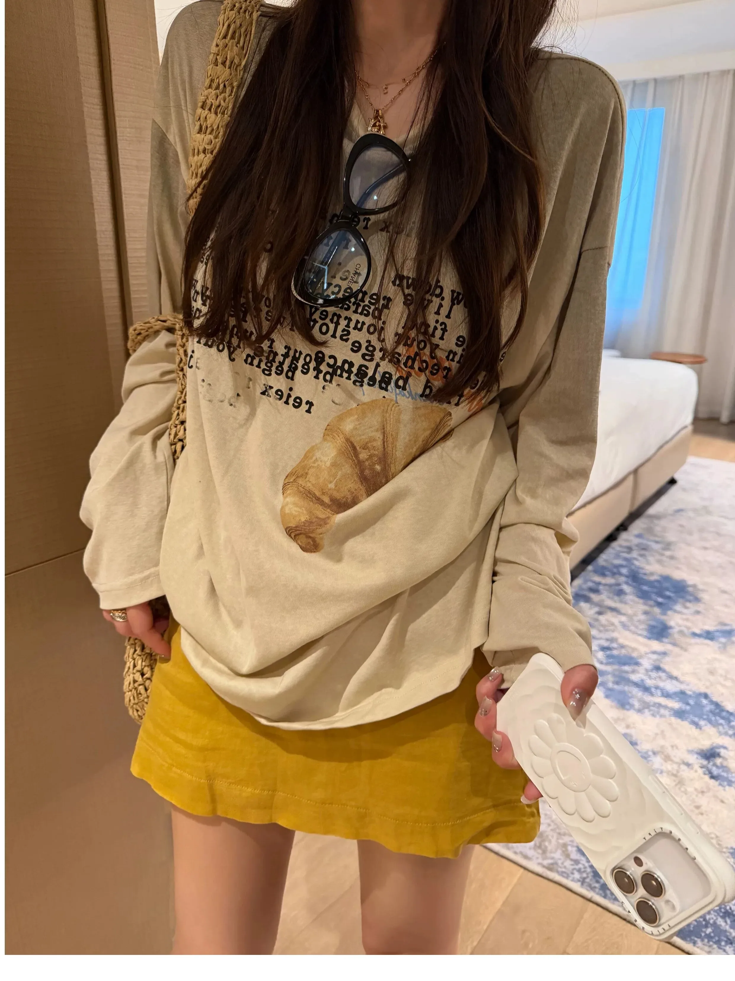 Khaki Linen High Waist A-Line  Skirt Women's plus Size Sporty Versatile Short Skirt Electrostatic Resistance Inner 