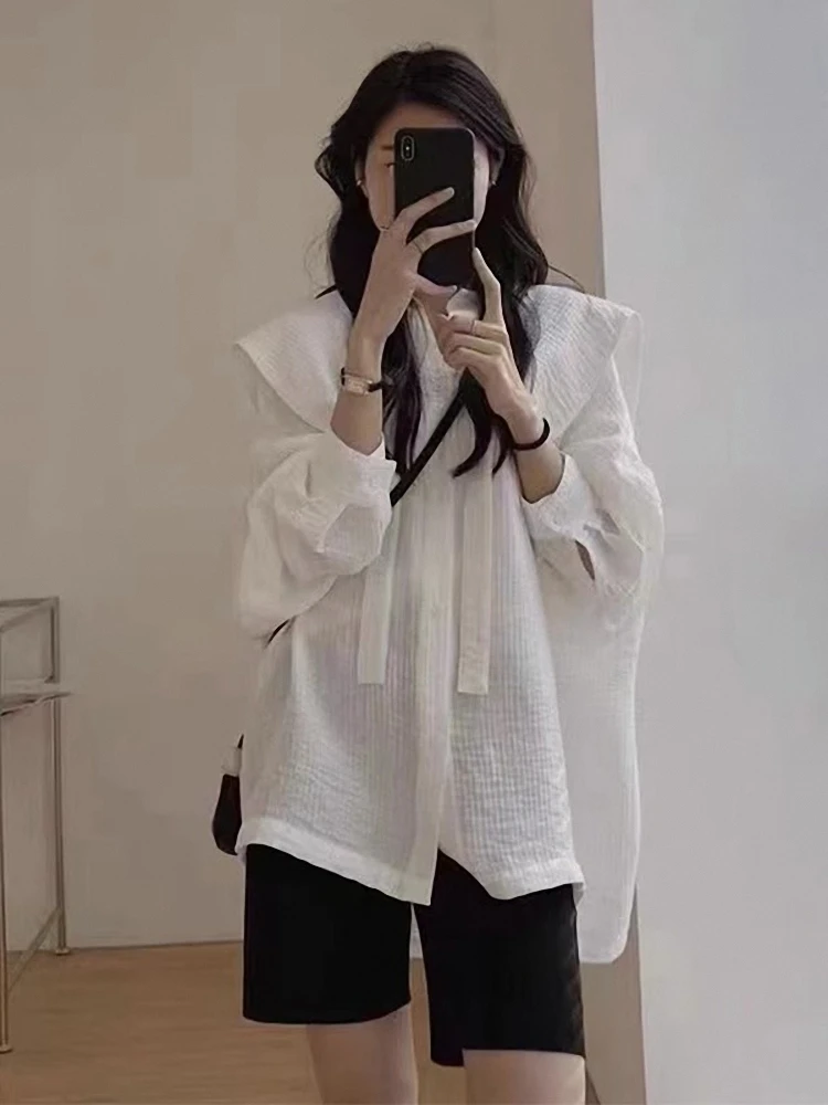 

Chic Long Sve Loose Navy Collar irt Korean Sle Autumn Winter Women's Faionable Casual irt Ele Youthful Design