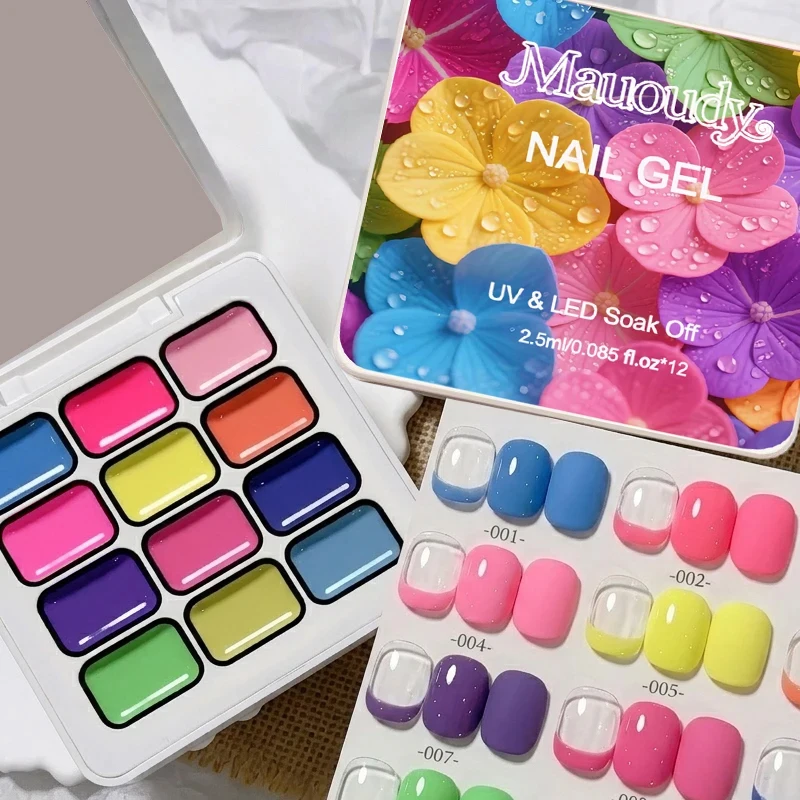 

12-цветный флуоресцентный твердый гель-лак для ногтей, высокопигментированный модный полутвердый гель-лак для ногтей, подходит для специального использования в нейл-арте.