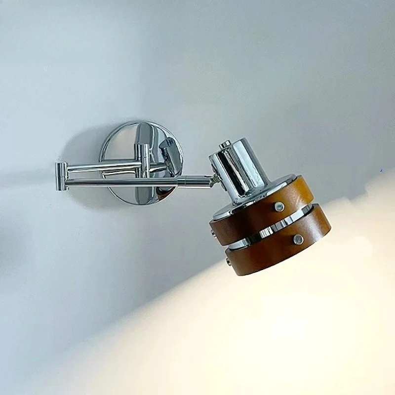 

Middle Ancient Style Solid Wood Wall Light Kitchen Bathroom Fill Light Bedside Reading Lighting with Switch Rotatable Wall Lamp