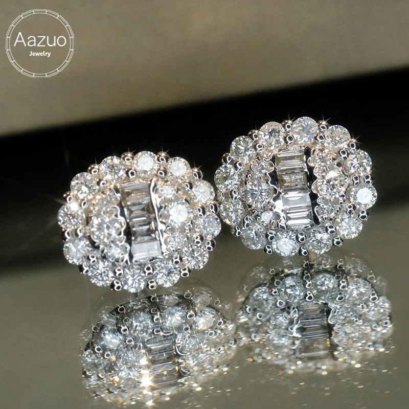 

Aazuo 18K Pure White Gold Fashion Jewelry Real Diamonds 1.0ct Oval Shape Stud Earring Party Fine Jewelry Hot Sell