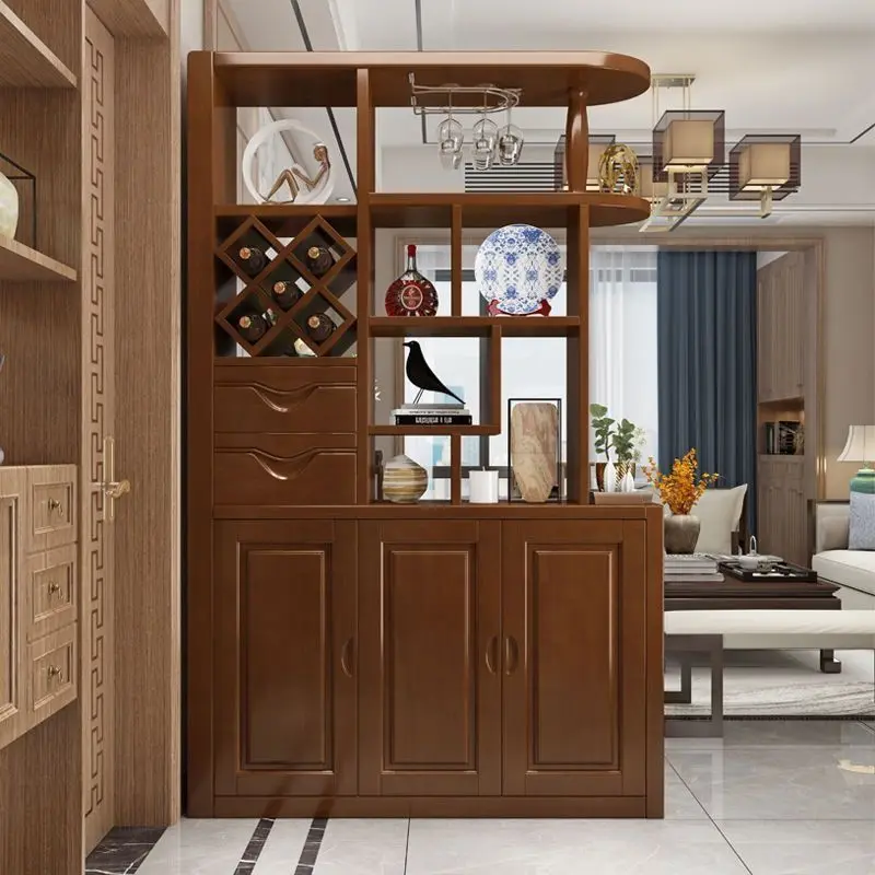

Solid wood wine cabinet entry living room integrated partition entrance double-sided shoe cabinet Chinese entrance double-sided