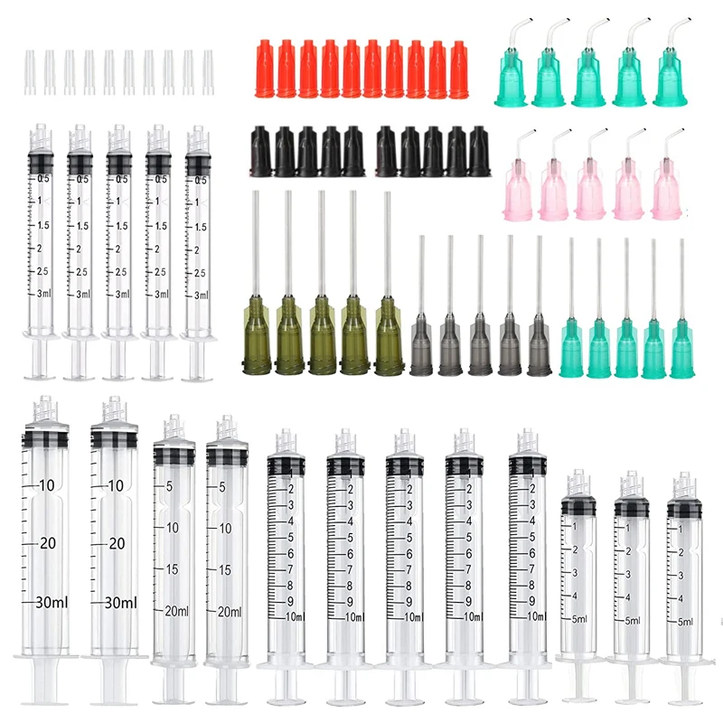 Plastic Syringes Set 14ga-23ga Blunt Tip Needle with Caps Luers Slip Syringe Glue Applicator Multi-functional