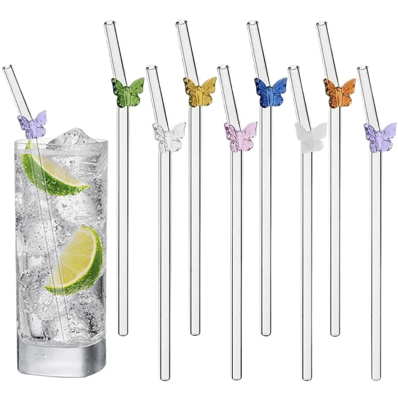 4Pcs Reusable Bow Glass Straws Cute Bow Glass Straw with Cleaning Brush for Coffee Lover Smoothies, Frozen Drinks, Tea, Juice