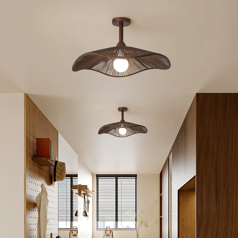 

Japanese Style Wooden Ceiling Light Creative Hemp Rope Corridor Lamp for Bedroom Balcony