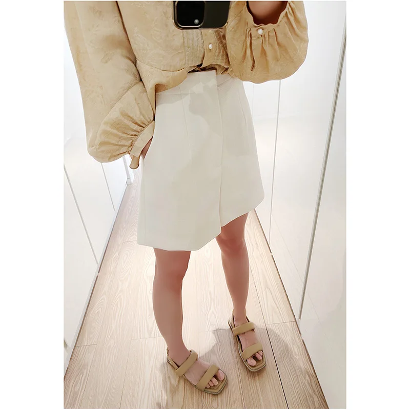 

High Waist Acetate Linen Texture A-Line Straight Cut Tailored orts Women's Summer Thin Straight Leg Suit orts