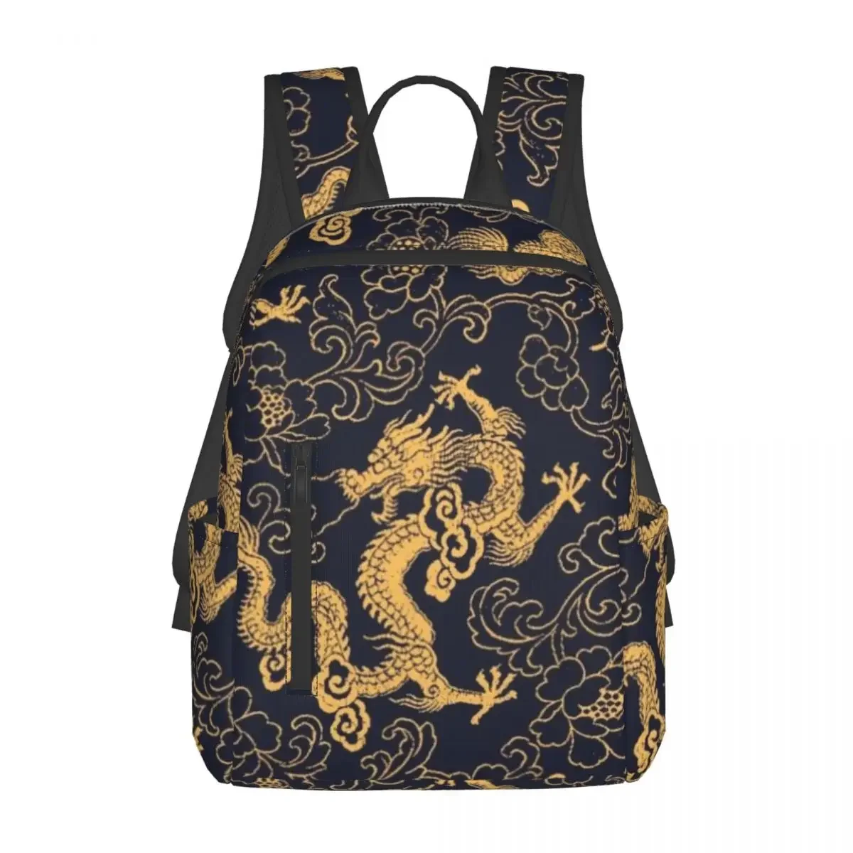 Chinese Traditional Golden Dragon Backpack Large Capacity Kids BookBag School Bag Shoulder Bags for Men Women