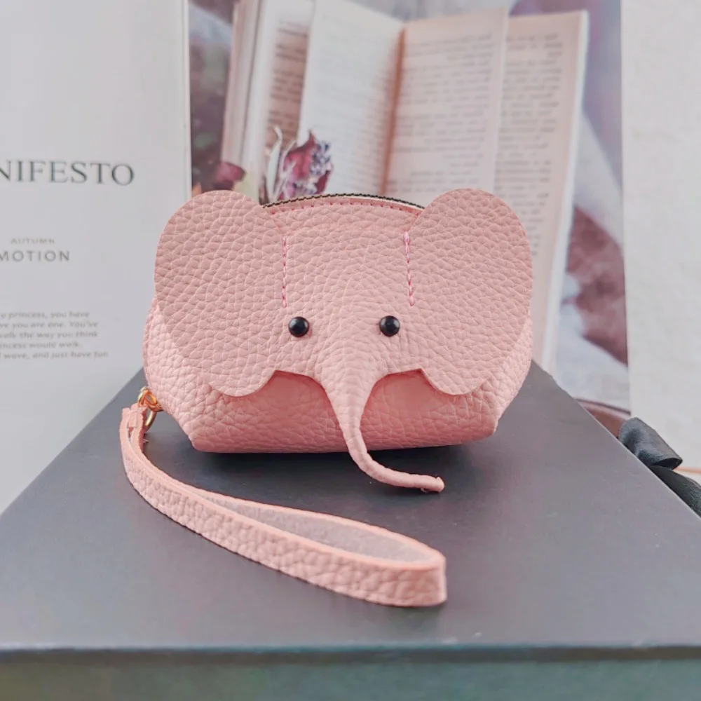 Versatile PU Elephant Bag Vintage Solid Color Bag Pendant Hasp Zipper Clutch with Loose Change Storage Coin Purse Outgoing