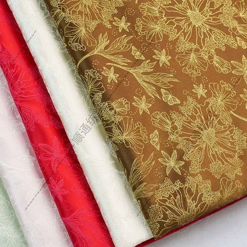 Jacquard silk gold thread Chinese-style vest woven fabric new Hanfu