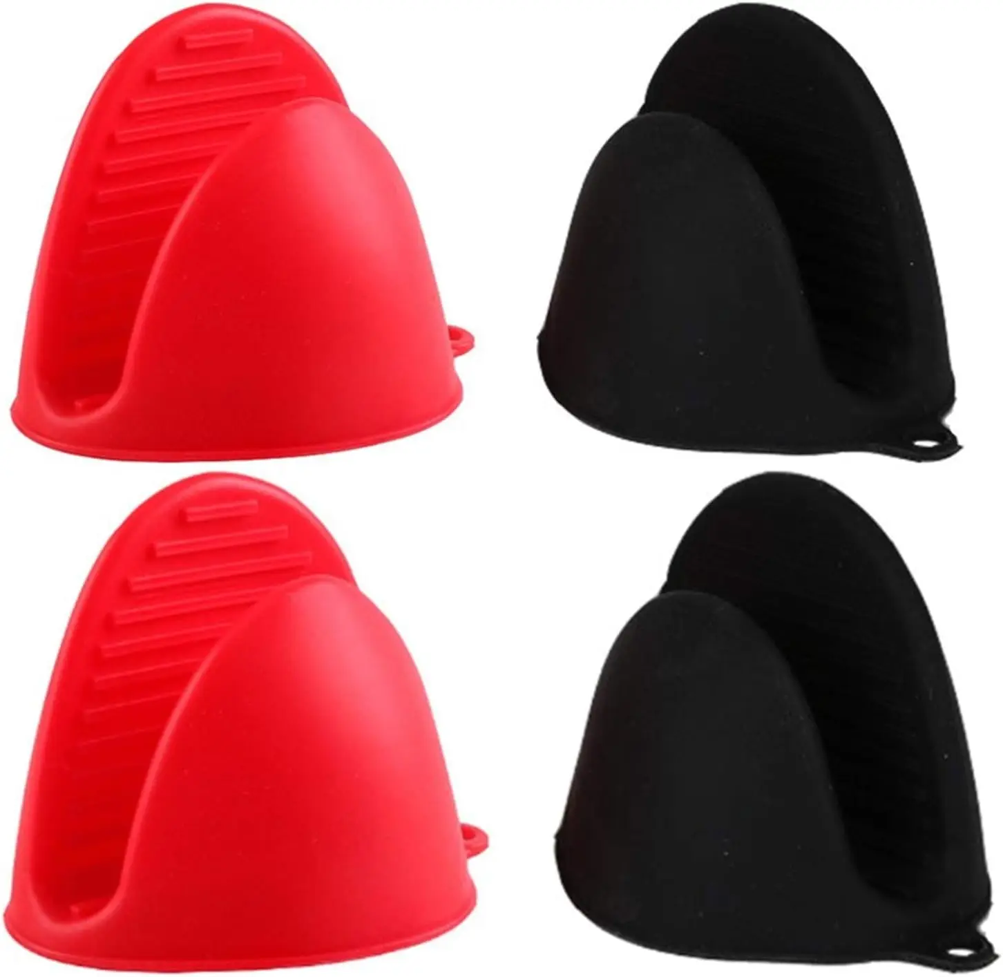 

Mini Silicone Finger Protectors - Heat Resistant Oven Mitts for Cooking, Baking, BBQ - 2 Pairs Black & Red