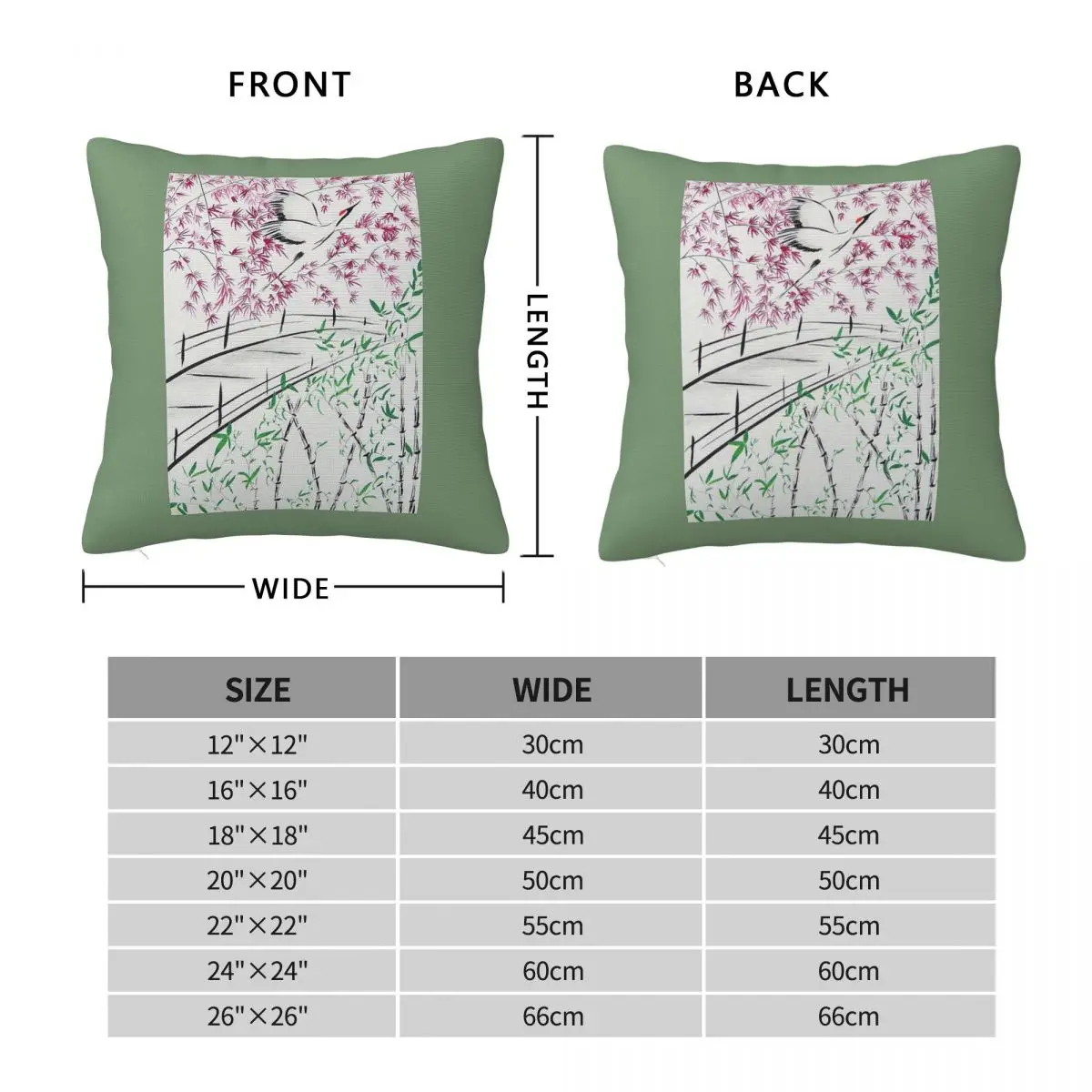 Japanese Garden Bridge Crane Zen Square Pillowcase Polyester Linen Velvet Pattern Zip Decorative Throw Pillow Home Cushion Cover