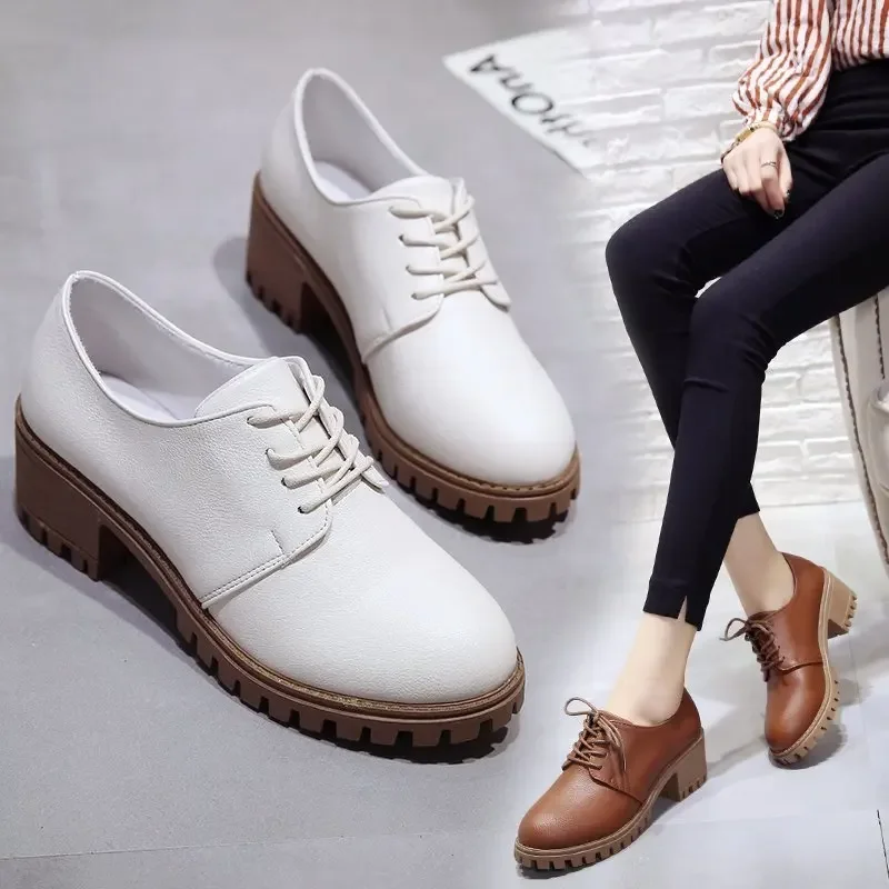 Fashion Women Shoes Leisure with Heels Shoes for Women Push Size Platform Heels Luxury Brown Retro Shoes Women