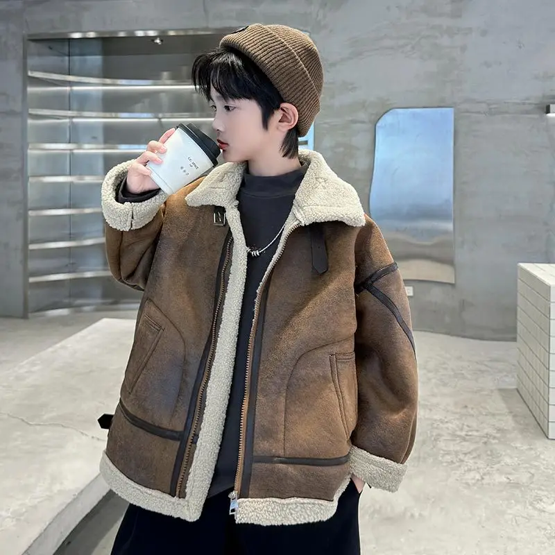

New Kids Velvet Warm Jackets Fashion Children Fleece Outwear Korean Baby Boys Girls Zipper Thickness Suede Coat 2025 New Winter